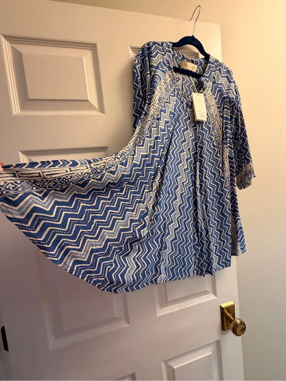 Girl’s Blue Printed V-Neck Swing Dress